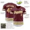Custom Burgundy Old Gold-White Line Authentic Baseball Jersey - Image 3