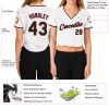 Custom Women's White Black Crimson-Cream V-Neck Cropped Baseball Jersey - Image 3