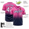 Custom Pink White-Navy Authentic Fade Fashion Baseball Jersey - Image 2
