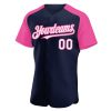 Custom Navy White-Pink Authentic Raglan Sleeves Baseball Jersey - Image 2