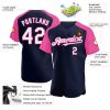 Custom Navy White-Pink Authentic Raglan Sleeves Baseball Jersey - Image 3