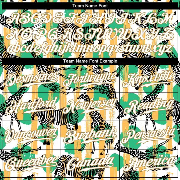 Custom Kelly Green White-Old Gold 3D Pattern Design Zebras And Giraffes Authentic Baseball Jersey - Image 4